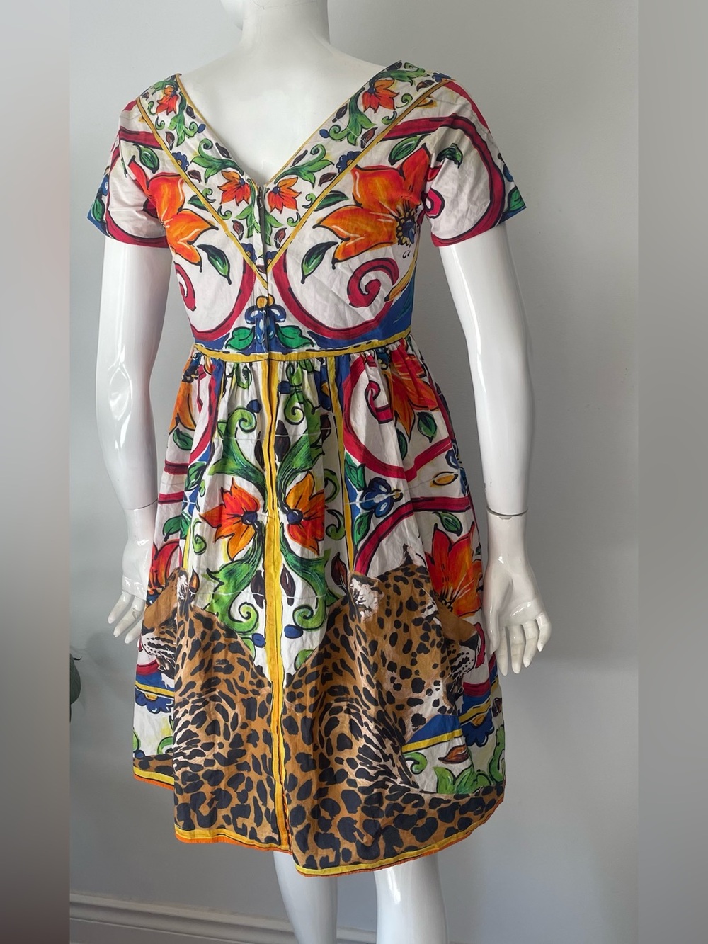 Dolce & Gabbana Multicolor Floral & Leopard Print Midi Dress small - Picture 8 of 11